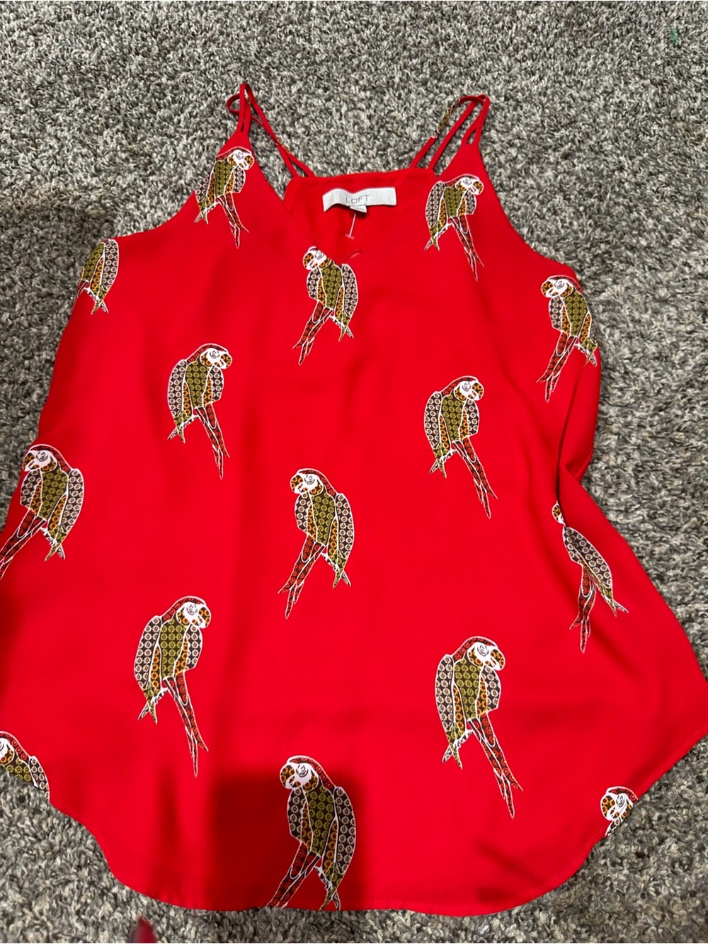 LOFT Red Parrot-Print Spaghetti Strap Cami